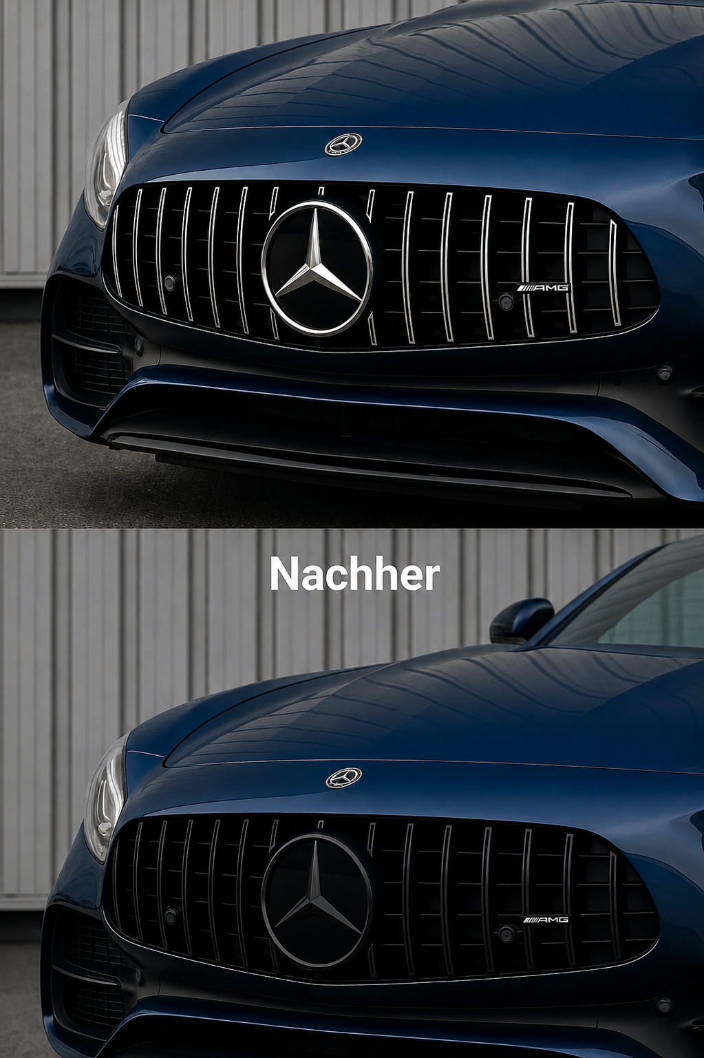 Chromleisten folieren Vorher Nachher – Mercedes AMG Kühlergrill geschwärzt